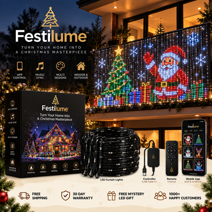YULEN balcony lights animated Christmas display