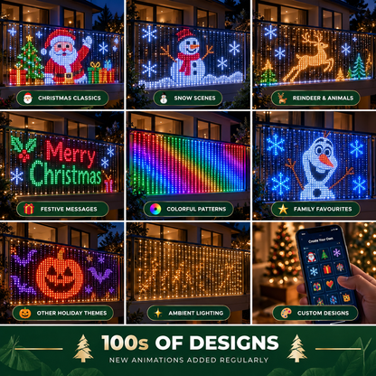 Animated pixel LED design on balcony