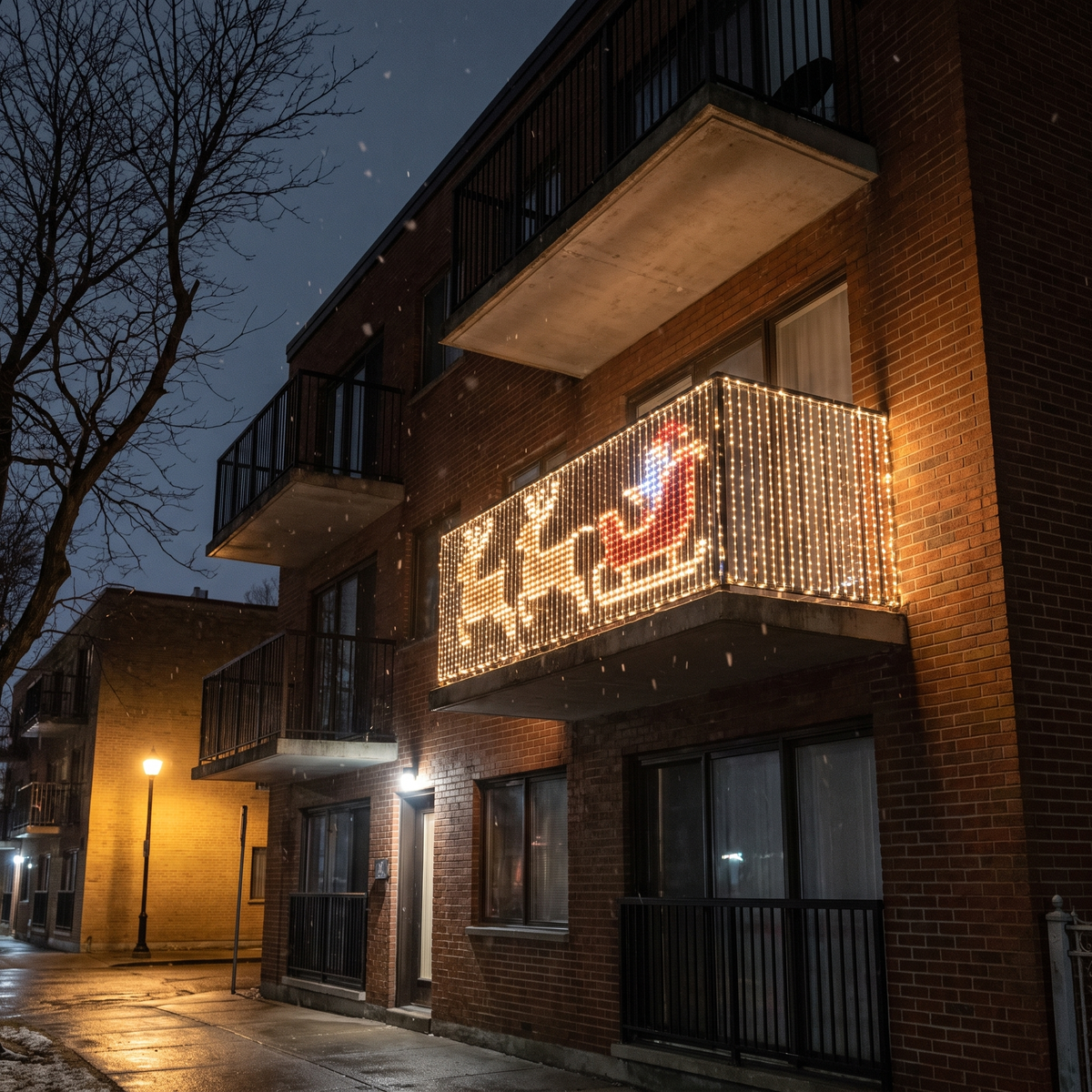 Balcony lights seen from the street